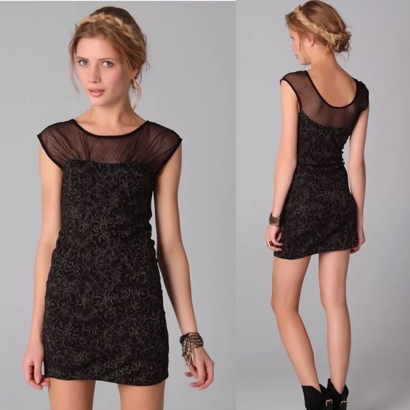 FREE PEOPLE | Starlight Gold Metallic Mesh Bodycon Micro Mini Dress - Picture 1 of 8